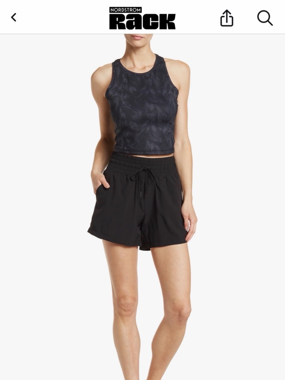 90 Degree By Reflex Black Smocked-Waist Athletic Shorts